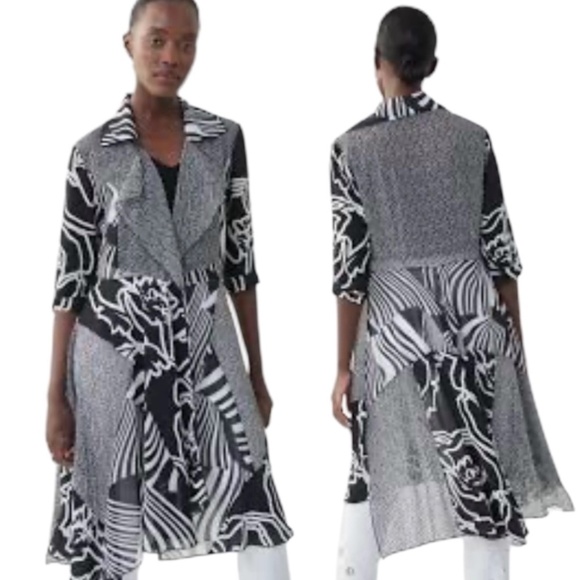 JOSEPH RIBKOFF Mesh Cardigan / Coverup / Long Line Jacket Black & White Sz 6 - Picture 3 of 11